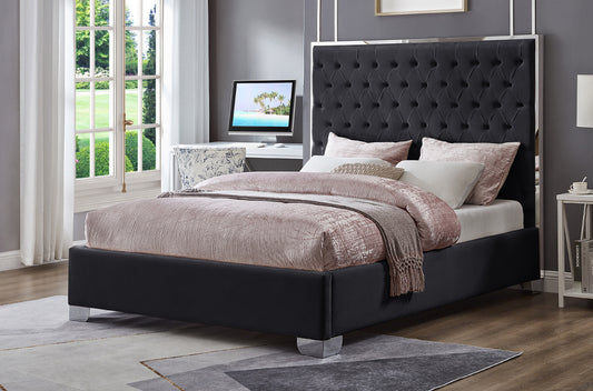 QUEEN SIZE- (2385 BLACK)- VELVET FABRIC BED FRAME- WITH SLATS