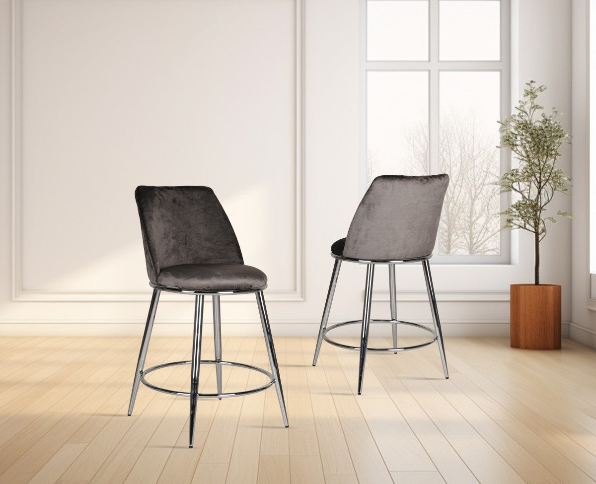 (24512 GREY- 2 PACK)- FABRIC- FIXED HEIGHT COUNTER STOOLS