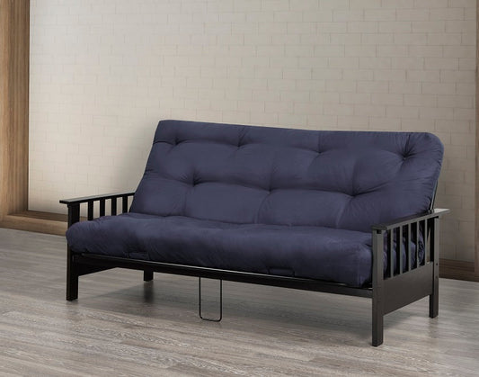 DOUBLE SIZE- (245 ESPRESSO)- METAL FUTON FRAME- WITH WOOD ARMS (MATTRESS SOLD SEPARATELY)