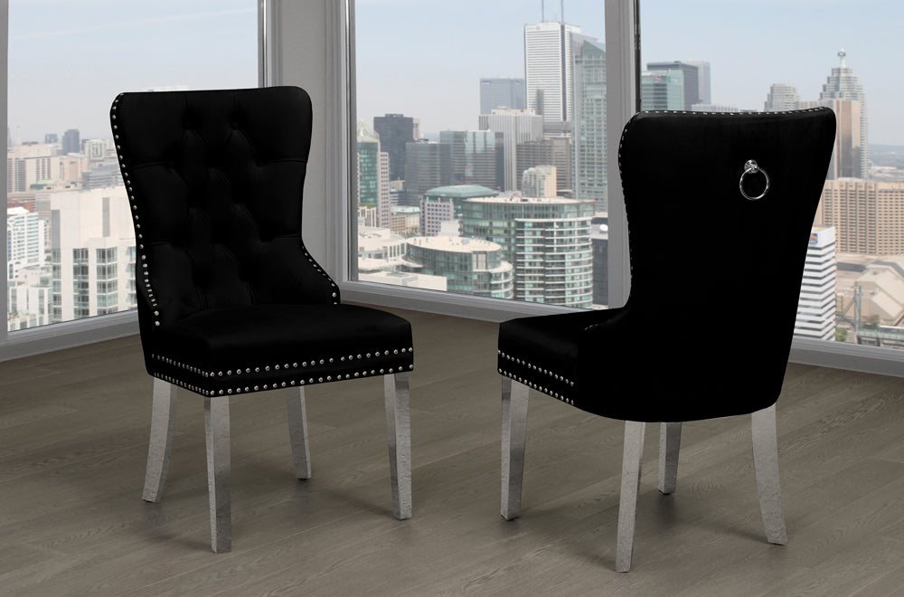 (247 BLACK- 2 PACK)- VELVET FABRIC DINING CHAIRS- OUT OF STOCK UNTIL JUNE 5, 2025