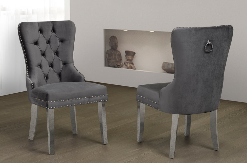 (247 GREY- 2 PACK)- VELVET FABRIC- DINING CHAIRS- OUT OF STOCK UNTIL JUNE 5, 2025