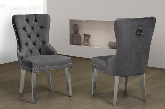 (247 GREY- 2 PACK)- VELVET FABRIC- DINING CHAIRS- OUT OF STOCK UNTIL JUNE 5, 2025