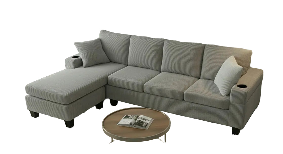 (2511 GREY)- REVERSIBLE- 4 SEATER CORDUROY SECTIONAL SOFA