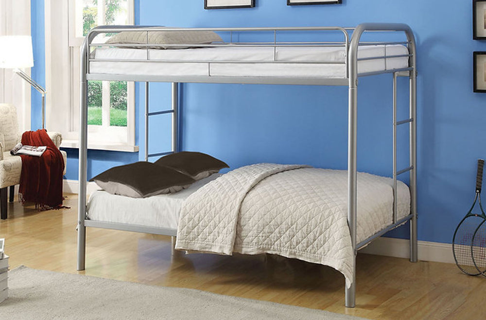 DOUBLE/ DOUBLE- (2830 SILVER)- METAL BUNK BED- OUT OF STOCK UNTIL august 31, 2024