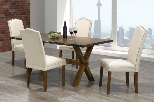 (3038- 230 BEIGE- 5)- LIVE EDGE- WOOD DINING TABLE- WITH 4 CHAIRS