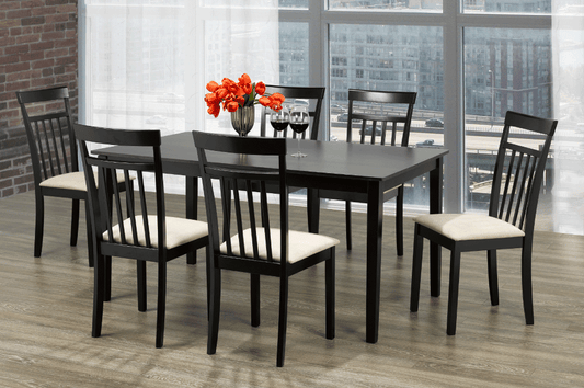 (3107- 3105 ESPRESSO- 7)- 59" LONG- WOOD DINING TABLE- WITH 6 WOOD CHAIRS