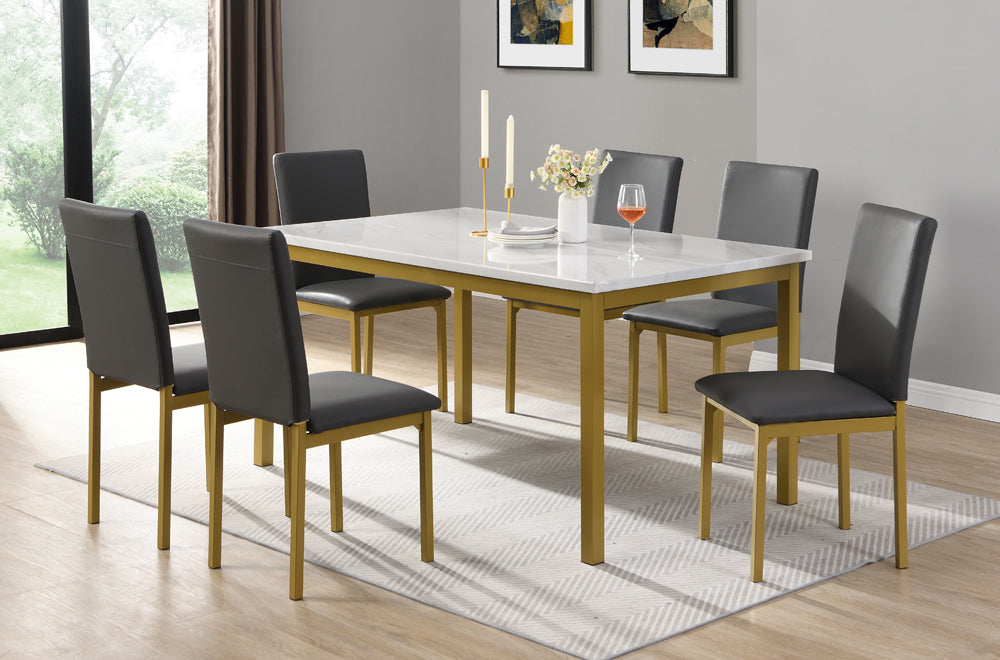 (3205 WHITE- 3204 GREY- 7)- WOOD DINING TABLE- WITH 6 CHAIRS