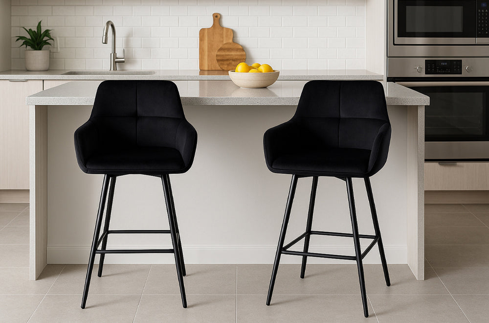 (3295 BLACK- 2 PACK)- VELVET FABRIC COUNTER STOOLS