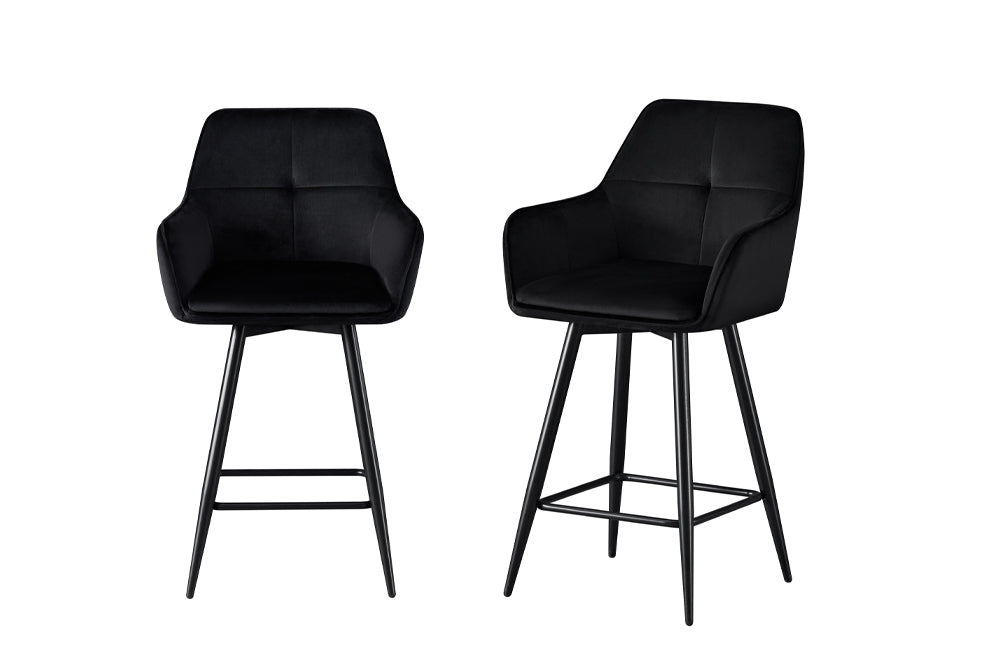 (3295 BLACK- 2 PACK)- VELVET FABRIC COUNTER STOOLS