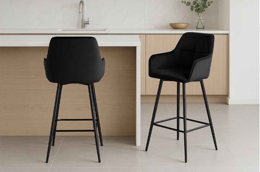 (3295 BLACK- 2 PACK)- VELVET FABRIC COUNTER STOOLS