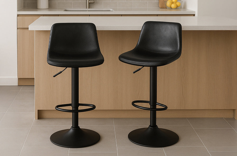 (3299 BLACK- 2 PACK)- LEATHER- ADJUSTABLE BAR STOOLS