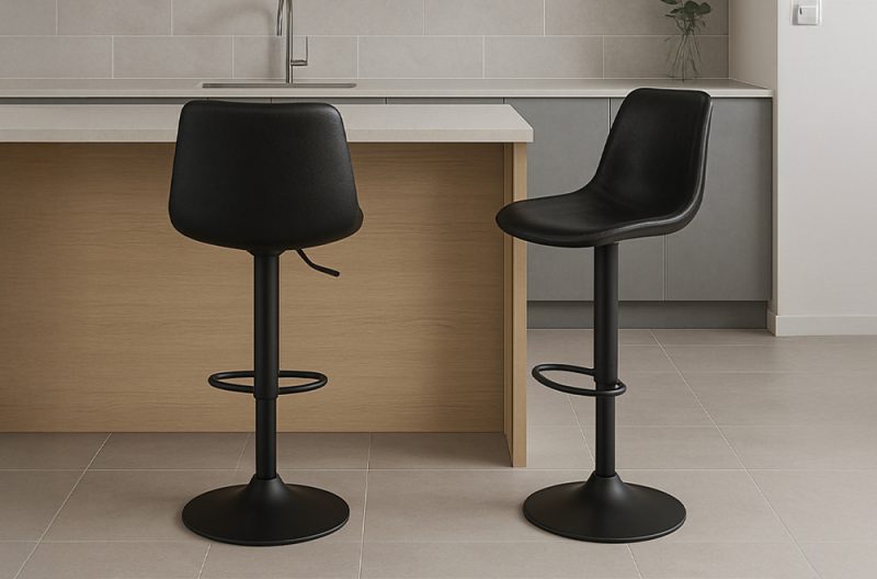 (3299 BLACK- 2 PACK)- LEATHER- ADJUSTABLE BAR STOOLS