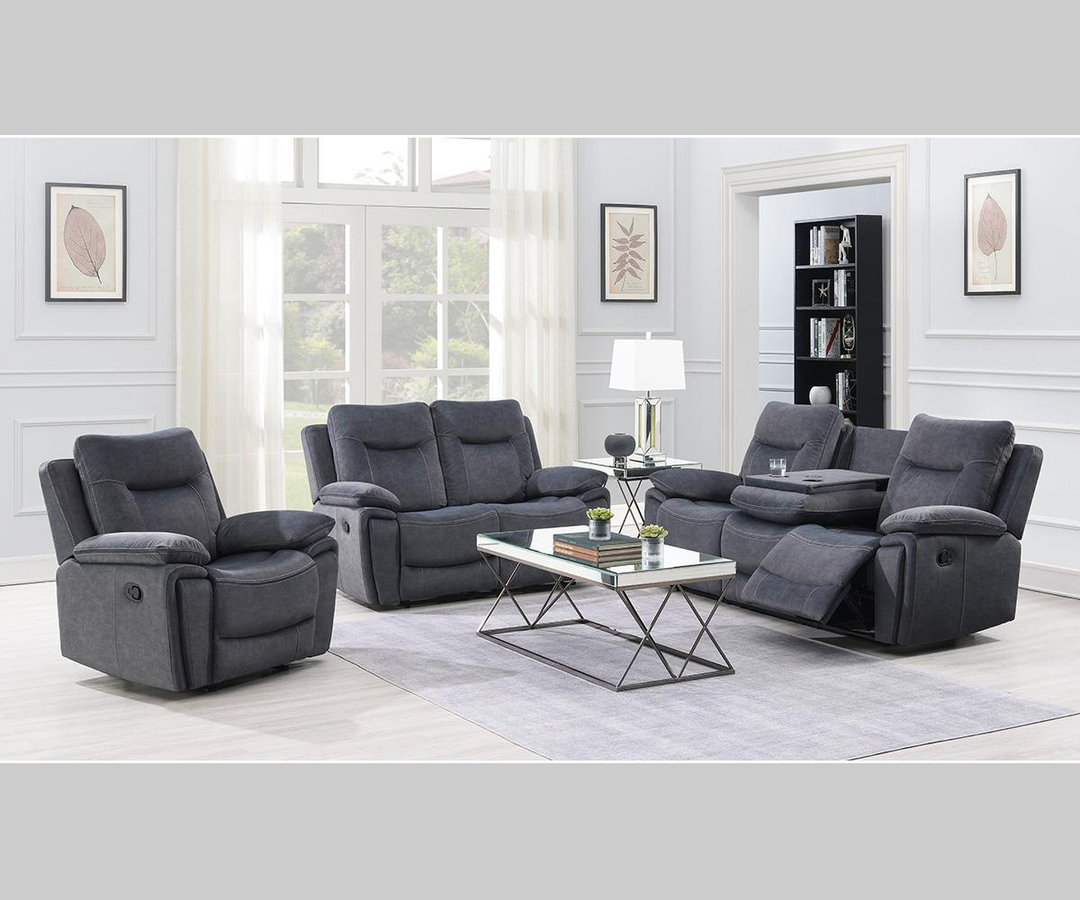 (FINLEY GREY SLC)- FABRIC MANUAL RECLINER 3 PC. SOFA SET- TEXT OR WHATSAPP 416 319 8851 FOR STOCK AVAILABILITY BEFORE PAYING