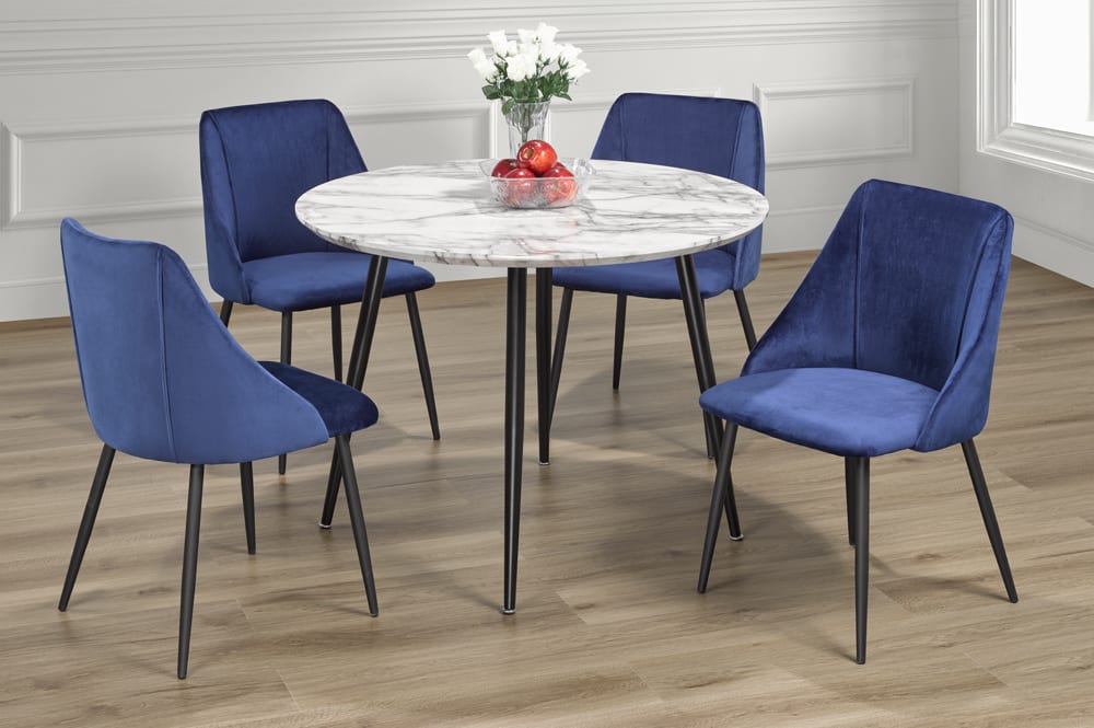 (3485- 212 BLUE- 5)- 40" ROUND WOOD DINING TABLE- WITH 4 CHAIRS- OUT OF STOCK UNTIL OCTOBER 16, 2023