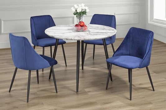 (3485- 212 BLUE- 5)- 40" ROUND WOOD DINING TABLE- WITH 4 CHAIRS- OUT OF STOCK UNTIL MAY 4, 2024