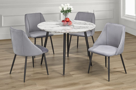 (3485- 212 GREY- 5)- 40" ROUND WOOD DINING TABLE- WITH 4 CHAIRS