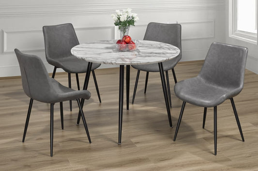 (3485- 280 GREY- 5)- 40" ROUND WOOD DINING TABLE- WITH 4 CHAIRS
