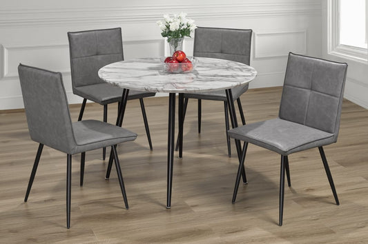 (3485- 282 GREY- 5)- 40" ROUND WOOD DINING TABLE- WITH 4 CHAIRS