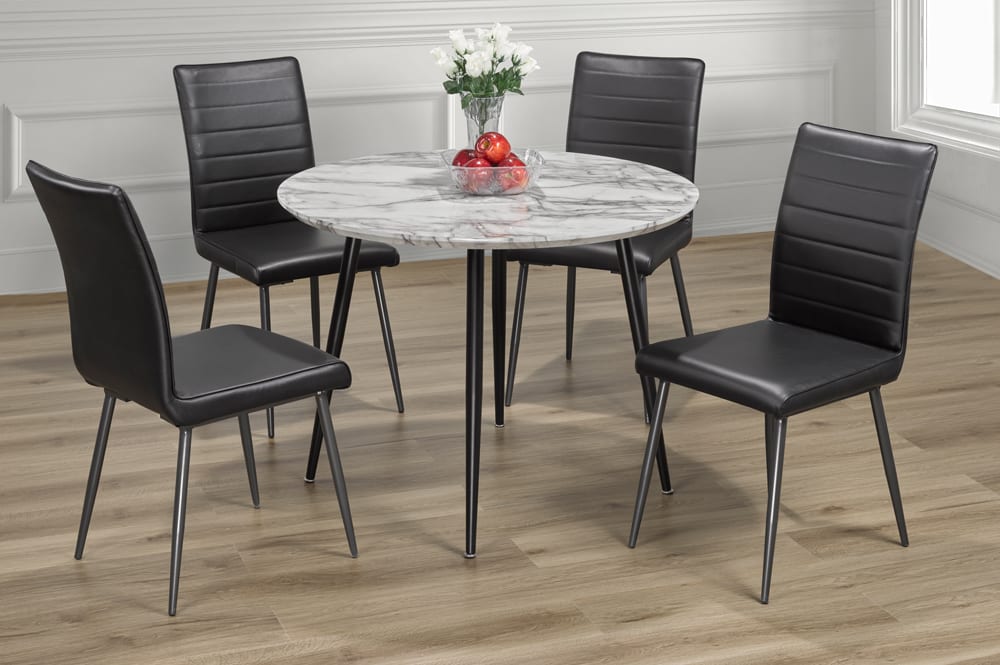 (3485- 3206 BLACK- 5)- 40" ROUND WOOD DINING TABLE- WITH 4 CHAIRS
