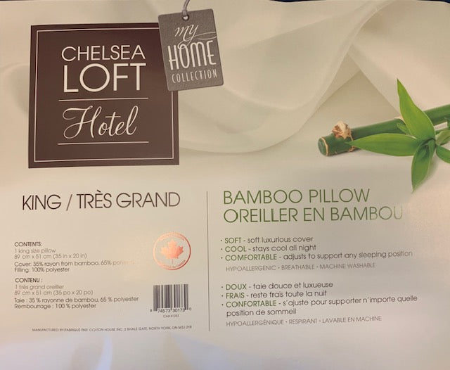KING SIZE- (CHELSEA LOFT HOTEL)- SOFT- CANADIAN MADE- BAMBOO PILLOW