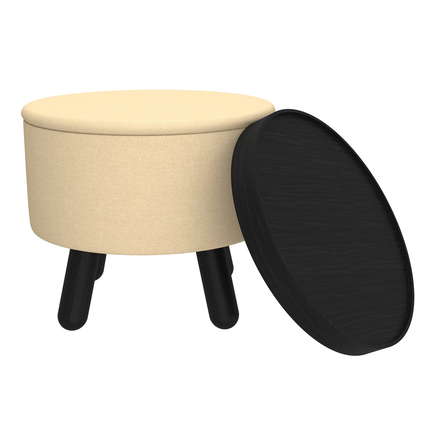 (BETSY BEIGE AND BLACK)- ROUND- FABRIC STORAGE OTTOMAN
