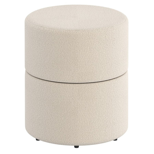 (NOVAR CREAM)- 15.75" ROUND- SWIVEL- BOUCLE FABRIC OTTOMAN