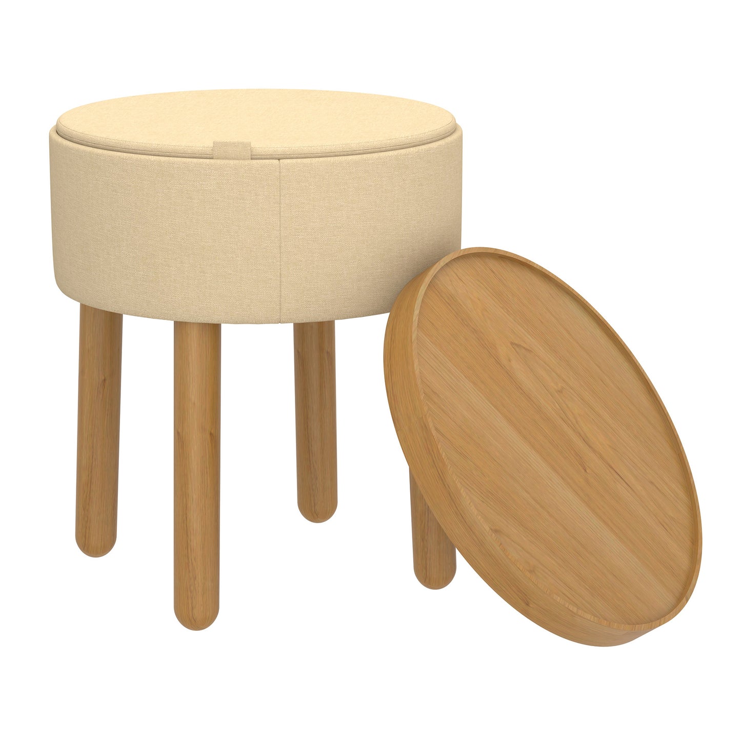 (POLLY BEIGE AND NATURAL)- ROUND- FABRIC STORAGE OTTOMAN
