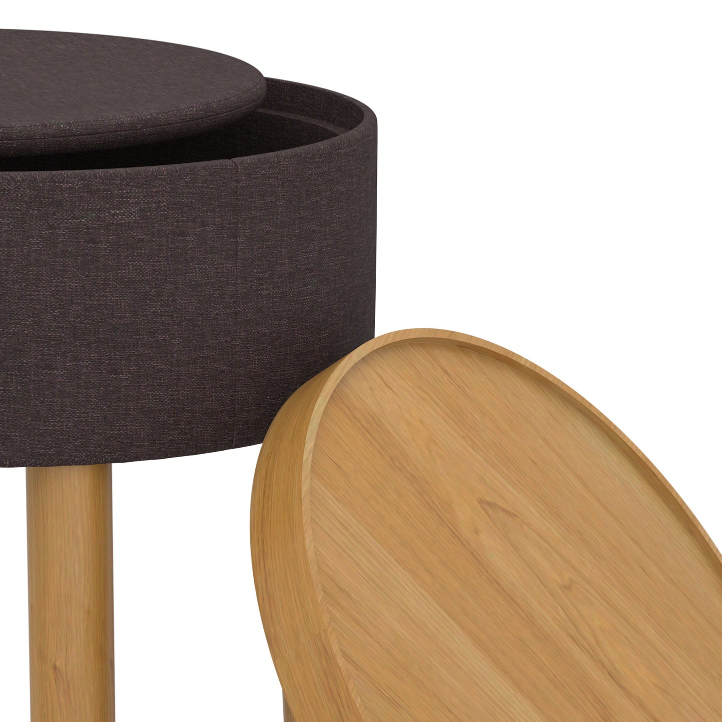 (POLLY CHARCOAL)- ROUND- FABRIC STORAGE OTTOMAN