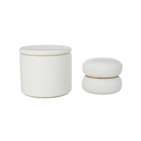 (CECILY IVORY)- 2 PC. ROUND BOUCLE FABRIC STORAGE OTTOMAN