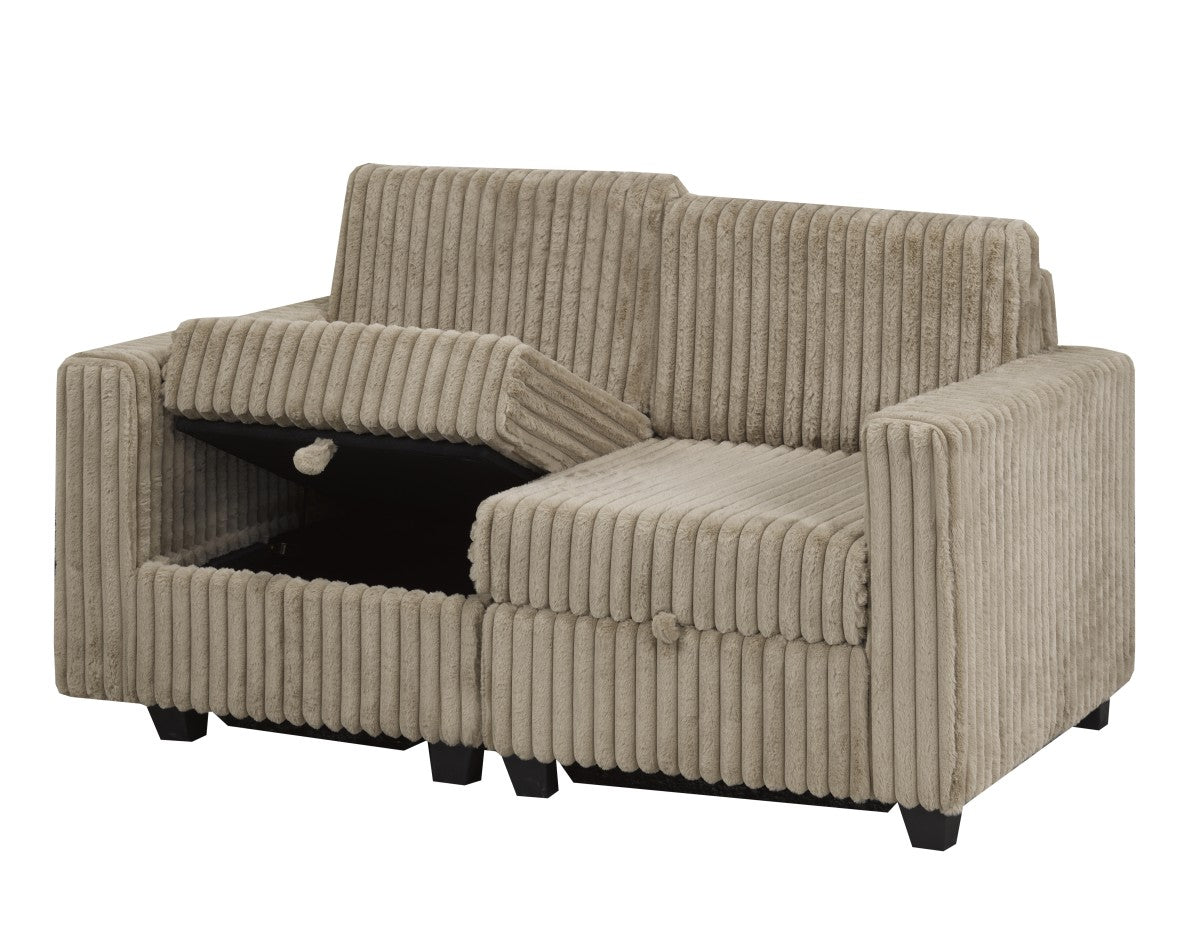 (240312 BROWN)- REVERSIBLE- CORDUROY FABRIC MODULAR SECTIONAL SOFA