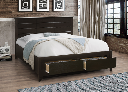 TWIN (SINGLE) SIZE- (421 ESPRESSO)- WOOD BED FRAME- WITH DRAWERS