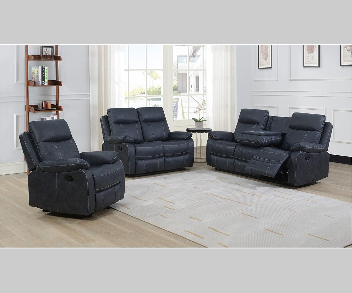 (BRISTOL BLUE SLC)- FABRIC MANUAL RECLINER 3 PC. SOFA SET- TEXT OR WHATSAPP 416 319 8851 FOR STOCK AVAILABILITY BEFORE PAYING