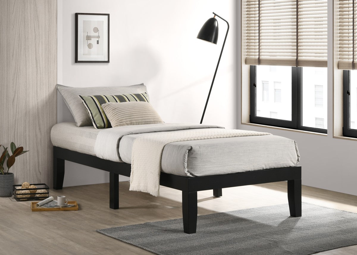 TWIN (SINGLE) SIZE- (529 BLACK)- WOOD PLATFORM BED FRAME- WITH SLATS