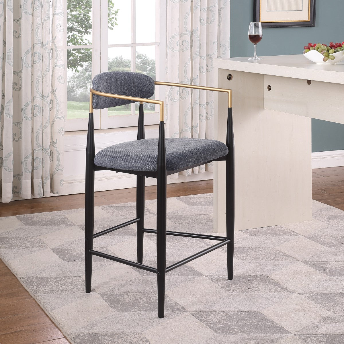 (61327 GREY- 2 PACK)- FABRIC- FIXED HEIGHT COUNTER STOOLS