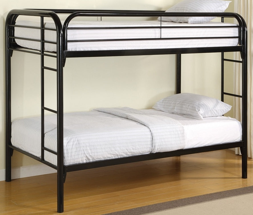 TWIN/ TWIN- (500 BLACK)- METAL BUNK BED- WITH SLATTED PLATFORM