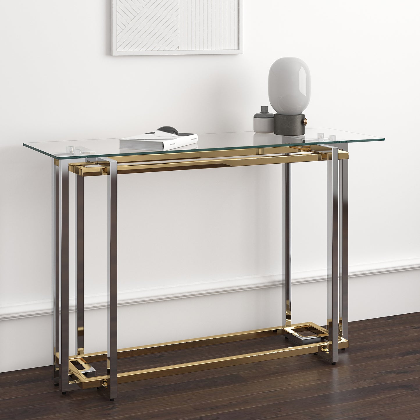 (FLORINA GOLD)- GLASS CONSOLE TABLE- WITH SHELF