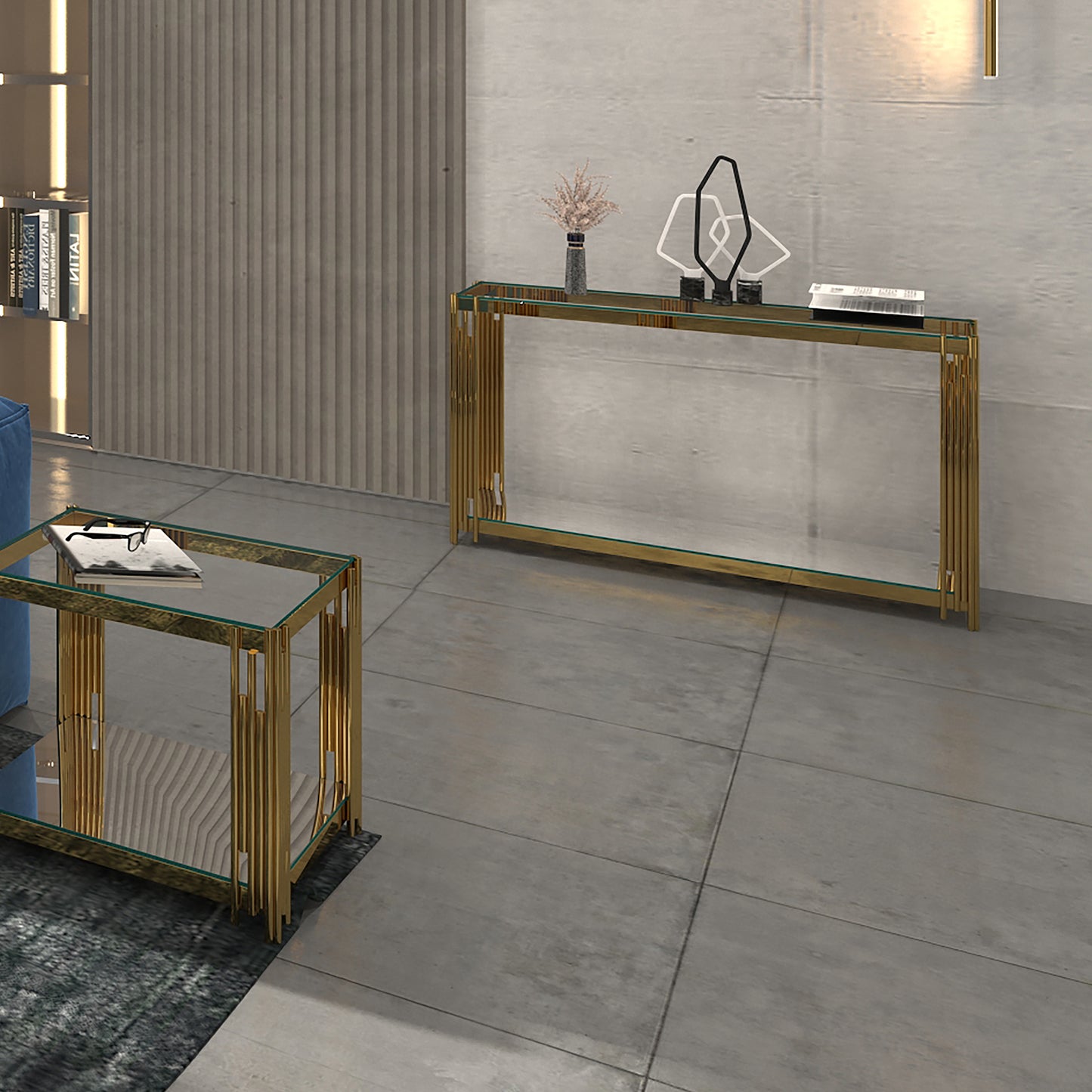 (ESTREL GOLD)- GLASS CONSOLE TABLE