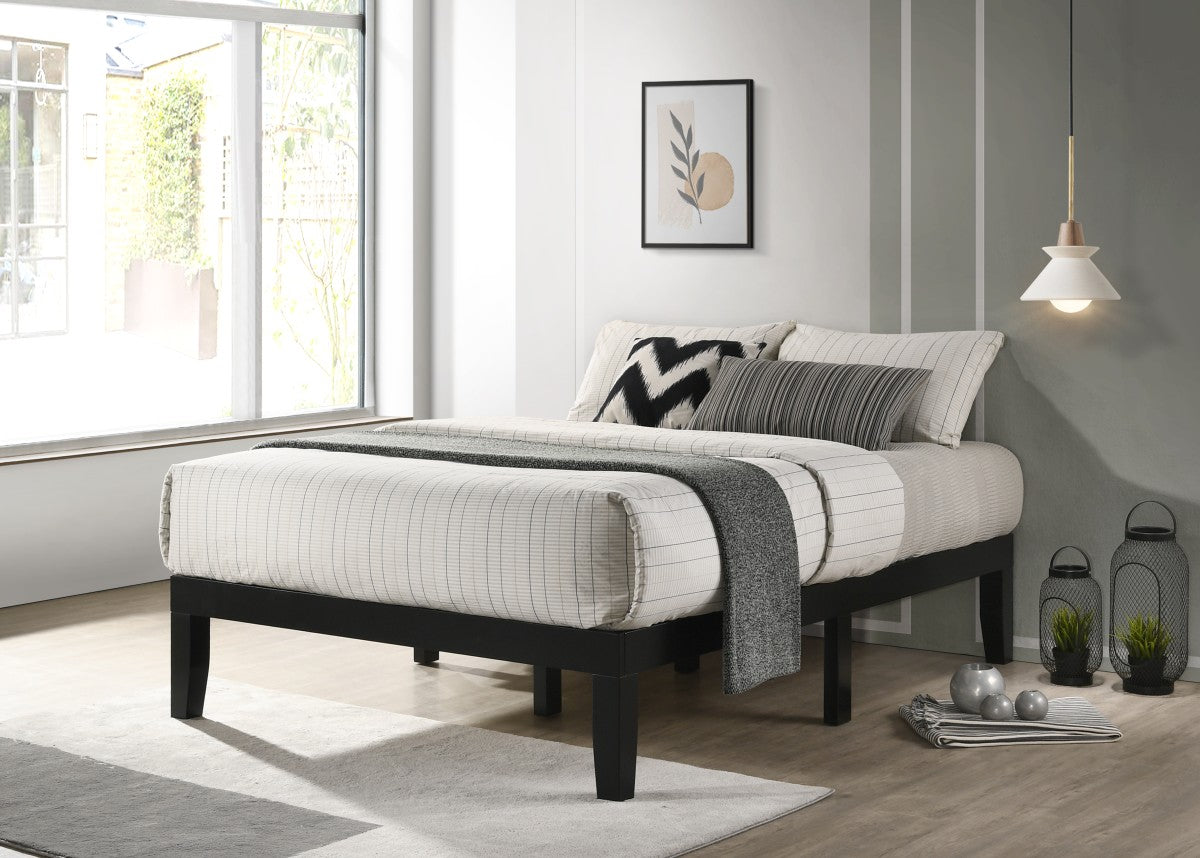QUEEN SIZE- (529 BLACK)- WOOD PLATFORM BED FRAME- WITH SLATS