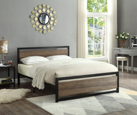 DOUBLE (FULL) SIZE- (5260 BROWN)- METAL BED FRAME- WITH SLATTED PLATFORM