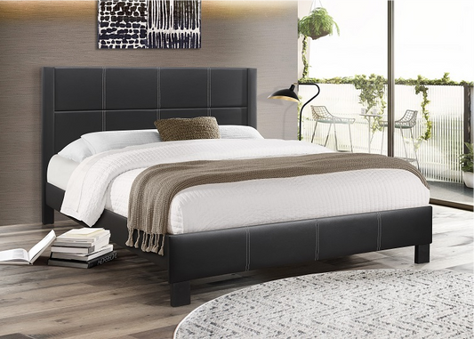QUEEN SIZE- (5350 black)- LEATHER BED FRAME- WITH SLATS- (BOX SPRING RECOMMENDED)- INVENTORY CLEARANCE