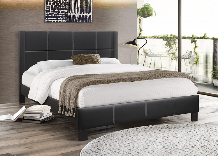 QUEEN SIZE- (5350 black)- LEATHER BED FRAME- WITH SLATS- (BOX SPRING RECOMMENDED)- INVENTORY CLEARANCE