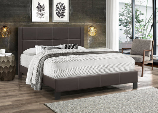 DOUBLE (FULL) SIZE- (5352 BROWN)- LEATHER BED FRAME- WITH SLATS- (BOX SPRING RECOMMENDED)