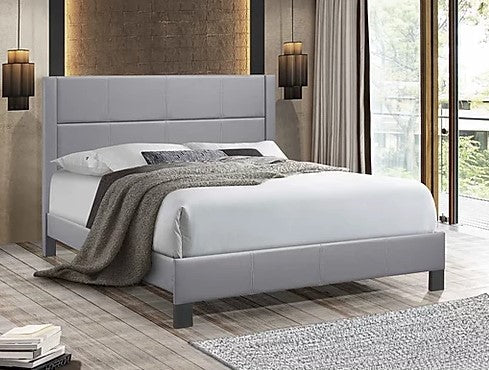 QUEEN SIZE- (5353 GREY)- LEATHER BED FRAME- WITH SLATS- (BOX SPRING RECOMMENDED)