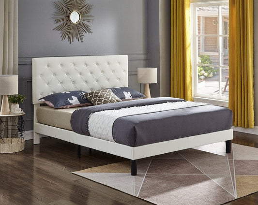 KING SIZE- (5382 WHITE)- LEATHER BED FRAME- WITH SLATS