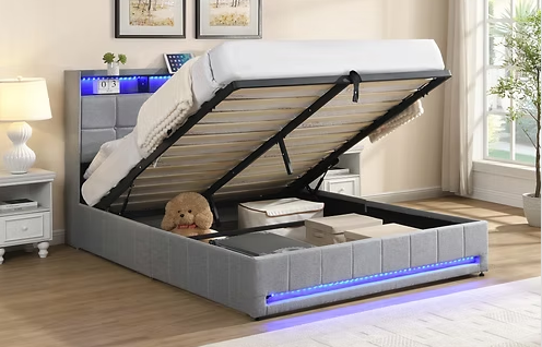 DOUBLE (FULL) SIZE- (5403 GREY)- FABRIC BED FRAME- WITH LIFT UP STORAGE