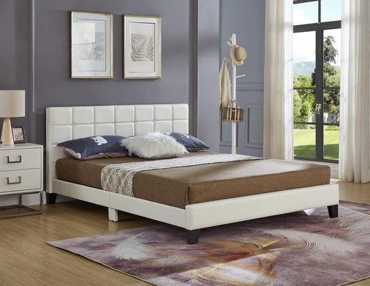 QUEEN SIZE- (5422 WHITE)- LEATHER BED FRAME- WITH SLATS