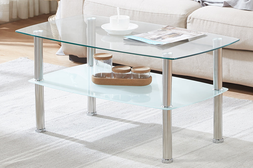 (5610 CHROME- 3)- GLASS COFFEE TABLE- WITH 2 END TABLES