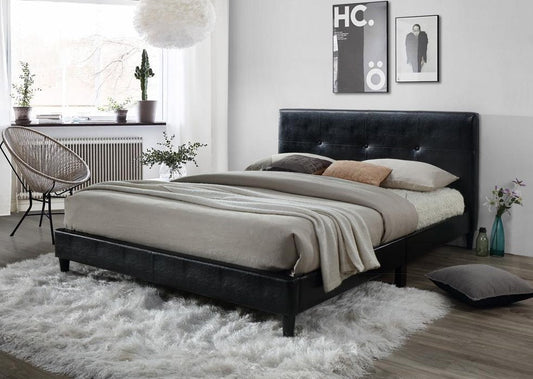 TWIN (SINGLE) SIZE- (7154 BLACK)- LEATHER BED FRAME- WITH SLATS