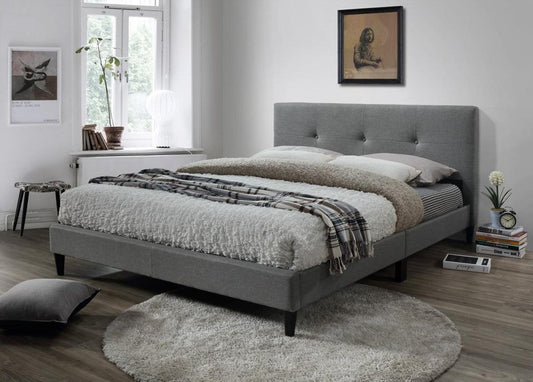 QUEEN SIZE- (JESSICA 7154 GREY)- FABRIC BED FRAME- WITH SLATS
