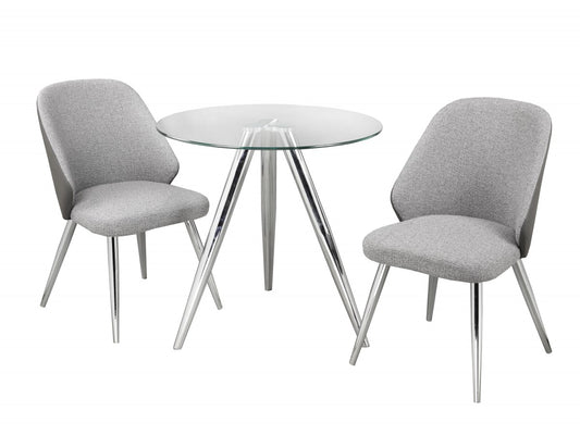 (1900 GREY- 3)- 31.5" ROUND- GLASS DINING TABLE- WITH 2 CHAIRS